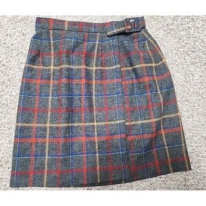 Talbots Vintage 80's USA‎ Gray Red Blue Yellow Plaid Wool Wrap Skirt 6p 28x19